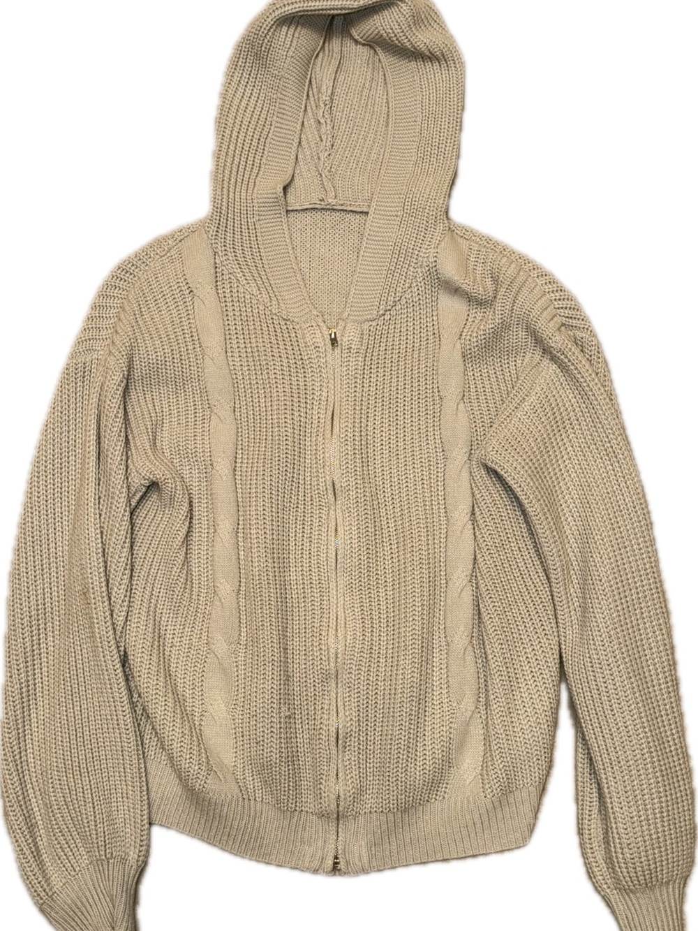Women’s YOZY Hooded Zip Cable-Knit Sweater - Beige